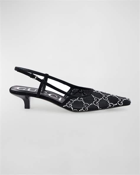 gucci mesh and crystal slingback mules|Gucci slingback pumps.